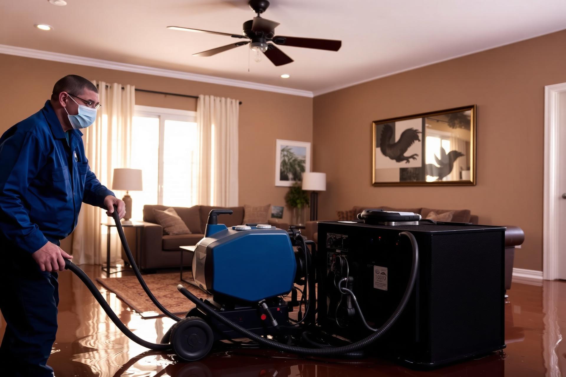 Triology Restorations technician performing emergency water extraction in an Arizona home